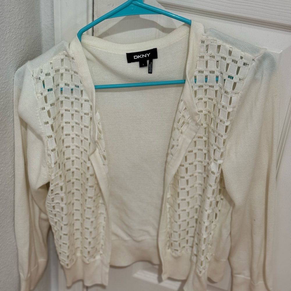 DKNY Women's Ivory Open-Knit Cardigan